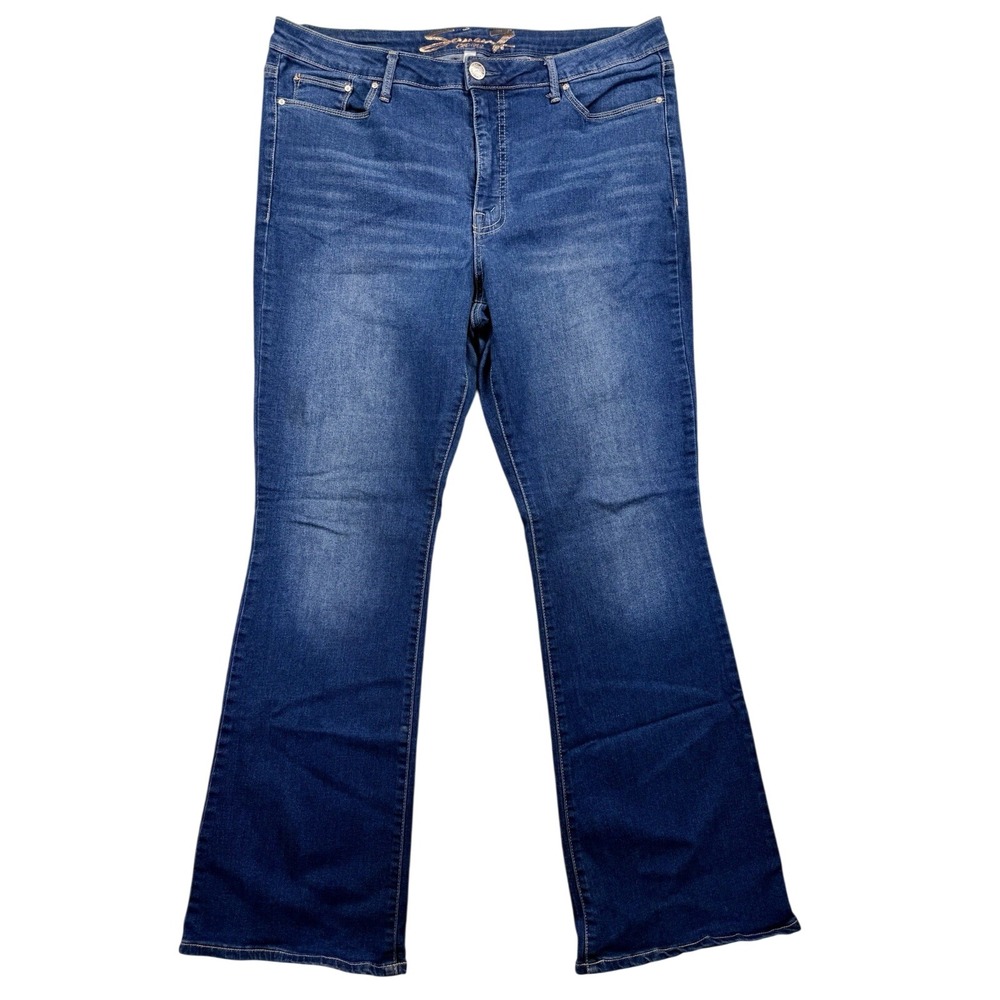 Seven 7 Slim Flare Jeans Women 16 High Rise Distressed Denim Stretch Boho Y2K